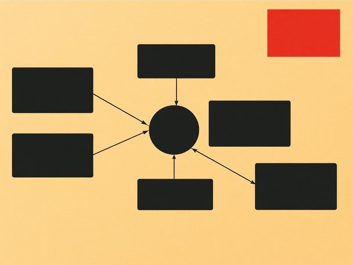 Abstract diagram of connected rectangles feeding into a central node, representing service planning